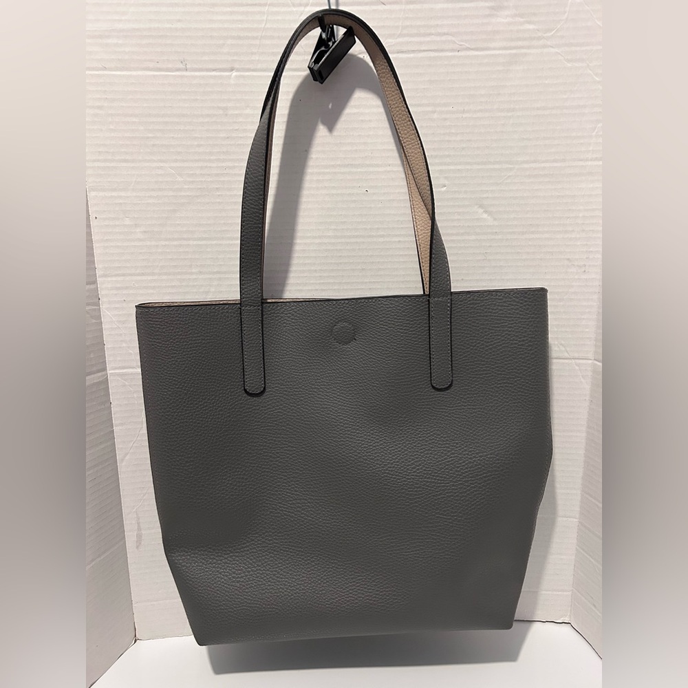 Grey/beige Vegan leather tote 12” x 13” x 3-1/2” with magnetic closure